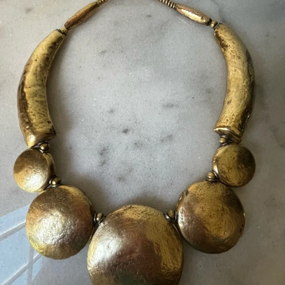 Bold Gold Statement Necklace vintage brass boho style